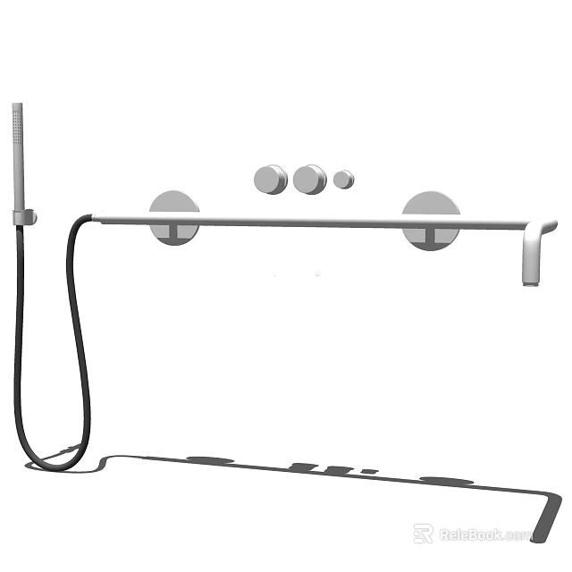 Modern Shower Fixture With Handheld Sprayer Mounting Bar And Control Knobs 3d model 
