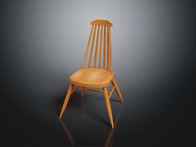 Classic Wooden Chair With Slat Back Design And Curved Seat Structure 3d model
