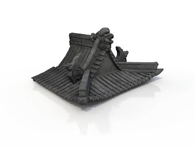 Traditional Chinese Architectural Roof Structure with Ornate Tile Design and Decorative Animal Statues 3d model