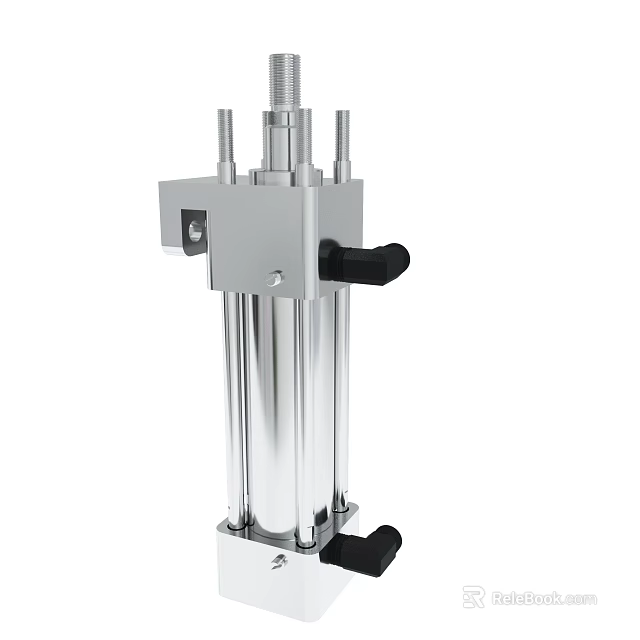 Silver Vertical Hydraulic Cylinder Device With Metal Structure And Operating Lever 3d model 