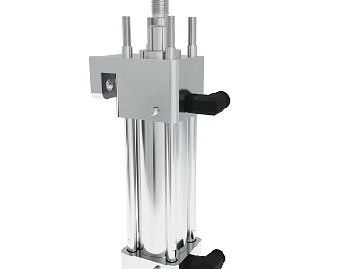 Silver Vertical Hydraulic Cylinder Device With Metal Structure And Operating Lever 3d model