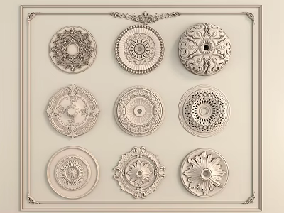 Ornate Decorative Ceiling Medallions With Intricate Patterns And Classic Designs 3d model