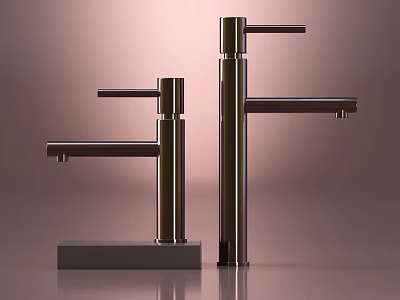 Two Modern Metal Faucets With Different Heights Sleek Shiny Finish And Contemporary Design 3d model