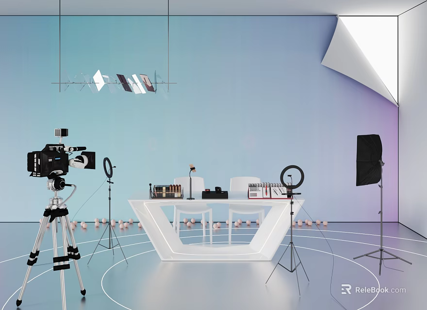 Professional Photography Studio Setup With Camera Tripod Lighting And Cosmetic Table 3d model 