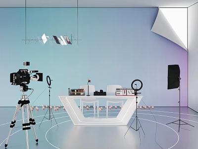 Professional Photography Studio Setup With Camera Tripod Lighting And Cosmetic Table 3d model
