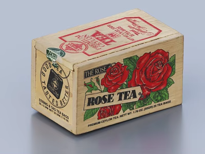 Wooden Rose Tea Box With Red Rose Illustrations And Premium Quality Label 3d model