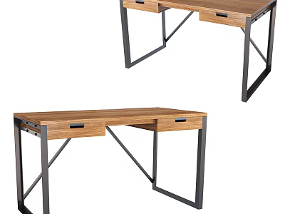 Modern Wooden Desk With Metal Frame And Drawers For Home Office Use 3d model