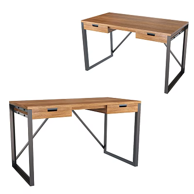 Modern Wooden Desk With Metal Frame And Drawers For Home Office Use 3d model