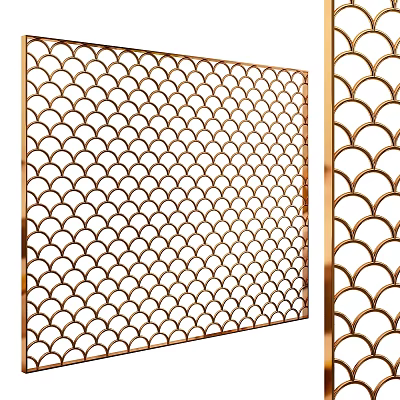 Elegant Golden Fish Scale Pattern Hollow Out Screen Wall Hanging Decoration 3d model