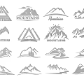 Mountain Logo Design Collection With Various Styles Sun River And Peak Elements 3d model