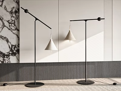 Modern Floor Lamps In Minimalist Interior With Marble Accent Wall 3d model