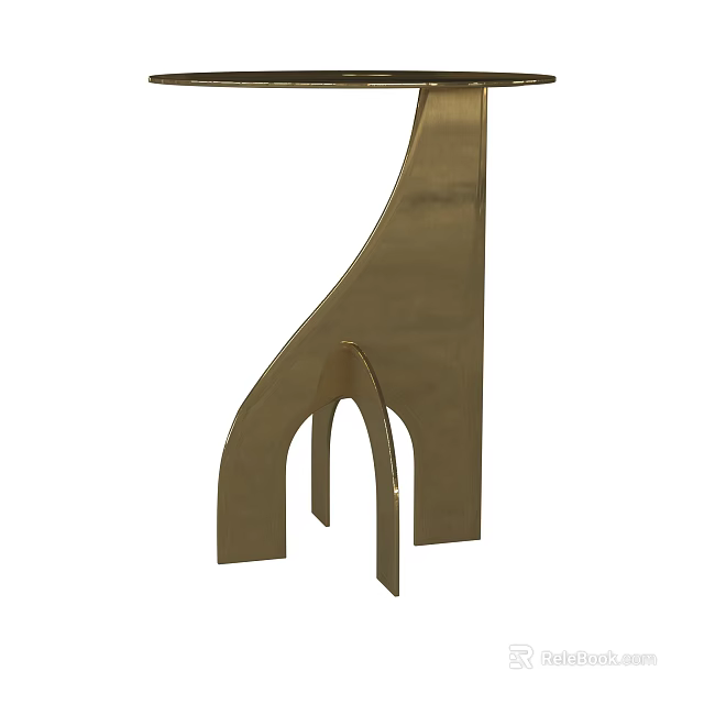 Gold Metal Side Table Featuring Geometric Arch Shaped Legs Modern Style 3d model