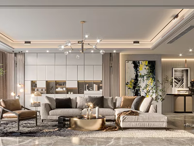 Modern Luxury Living Room Interior With Sofa Coffee Table And Chandelier 3d model