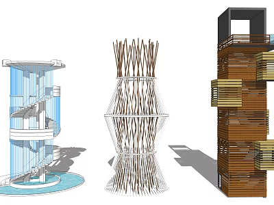 Modern Tower Architectural Designs Featuring Spiral Structure Woven Pattern And Wooden Layers 3d model