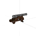 Vintage Historical Cannon Weapon with Wooden Carriage Metal Barrel and Wheels