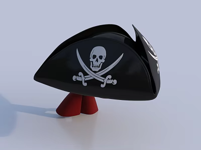 Black Pirate Hat With White Skull and Crossbones Design and Red Accents 3d model