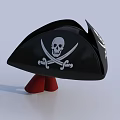 Black Pirate Hat With White Skull and Crossbones Design and Red Accents