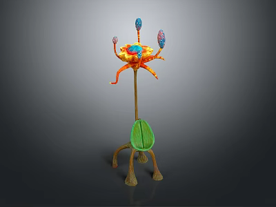 Colorful Artistic Plant With Long Stem Green Leaf And Root Like Base 3d model