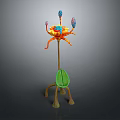 Colorful Artistic Plant With Long Stem Green Leaf And Root Like Base