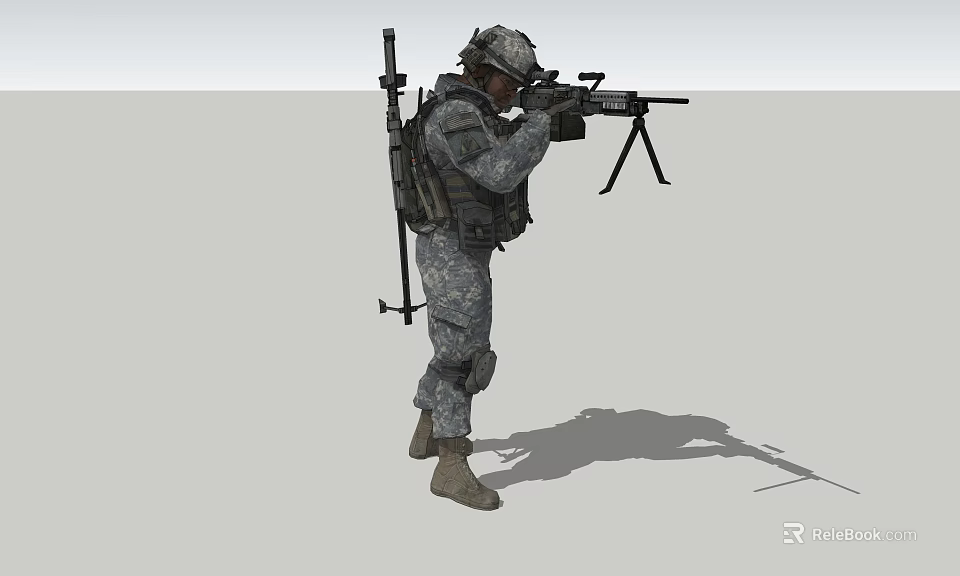 Game Movie Military Character Holding Rifle With Tripod And Combat Gear 3d model 