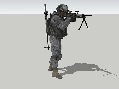 Game Movie Military Character Holding Rifle With Tripod And Combat Gear 3d model