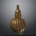 Copper Gourd Shaped Sculpture With Narrow Neck Decorative Handles And Textured Surface