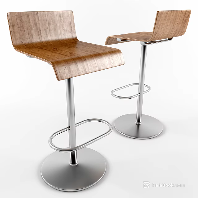 Stylish Modern Bar Stools Featuring Wooden Seats And Sturdy Metal Frames With Round Base 3d model 