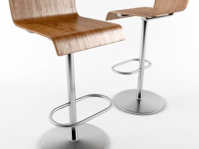 Stylish Modern Bar Stools Featuring Wooden Seats And Sturdy Metal Frames With Round Base 3d model