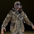 Game Movie Character Wearing Camouflage Jacket And Gas Mask With Tactical Gear