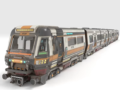 Modern City Commuter Train With Multiple Carriages Large Front Windows And Brown Black Exterior 3d model