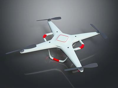 White Quad Drone With Black Propellers And Red Landing Gear Modern Design 3d model