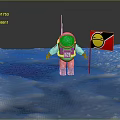 Man in Astronaut Suit Standing on Moon Surface with Yellow Black Flag