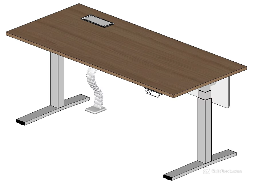 Modern Office Desk With Wooden Top And Metal Legs For Workspace 3d model 