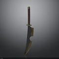 Long Curved Knife With Brown Wooden Handle And Green Ring Design