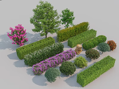 Diverse Garden Shrubs Including Flowering Bushes Trimmed Green Hedges and Ornamental Varieties 3d model