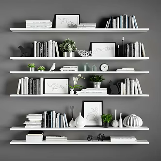 Modern Wall Shelf Bookshelf Ornaments Vase Decorations 3d model