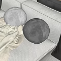 Light Colored Sectional Sofa With Round Gray Cushions And Soft Blanket 3d model