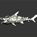 Mythical Shark Like Game Movie Character With Stone Texture Green Moss Spikes And Horns