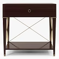 Elegant Dark Brown Wooden Bedside Table With Drawer And Metal Cross Legs Design