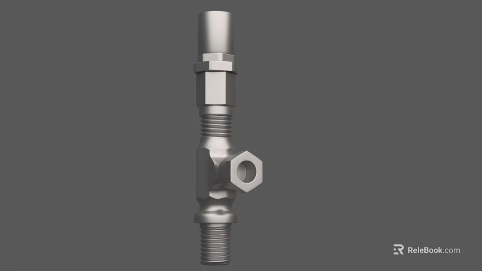 Stainless Steel Industrial Component With Threaded Connections And Hexagonal Port 3d model