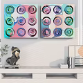 Colorful Abstract Wall Paintings With Circular Patterns And TV Stand Decorative Items 3d model