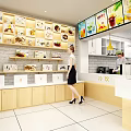 Corner Braised Food Restaurant With Red Signage Display Windows And Counter