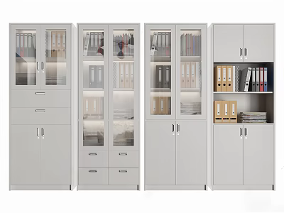 Modern White Metal Bookcase With Glass Doors Closed Cabinets Drawers And Storage 3d model