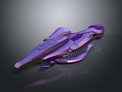 Futuristic Purple Spaceship Model With Sleek Design And Glowing Accents 3d model