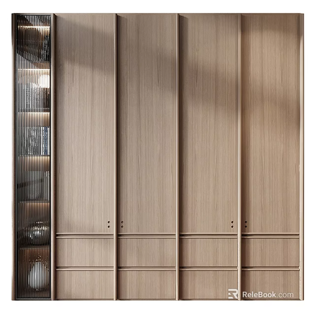 Modern Wooden Wardrobe Design with Sliding Doors and Storage Compartments 3d model 