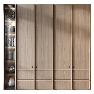 Modern Wooden Wardrobe Design with Sliding Doors and Storage Compartments 3d model