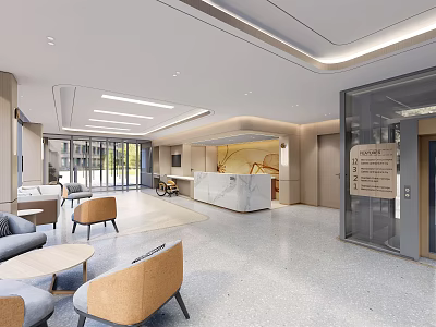 Modern Hospital Outpatient Clinic Lobby With Reception Desk And Comfortable Seating 3d model