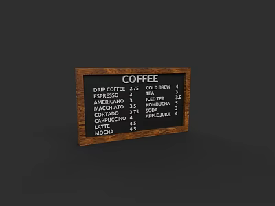 Cafe Coffee Menu Board Featuring Drip Espresso Cold Brew And Iced Tea Price List 3d model