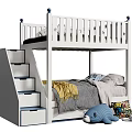 Kids Bunk Bed with Staircase Drawers Cozy Bedding and Stuffed Toys for Bedroom