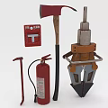 Key Firefighting Equipment Including Fire Extinguisher Fire Axe Pry Bar Rescue Tool and Alarm Box